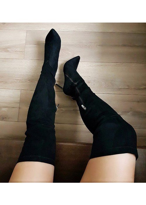 Čierne semišové čižmy nad koleno Kim