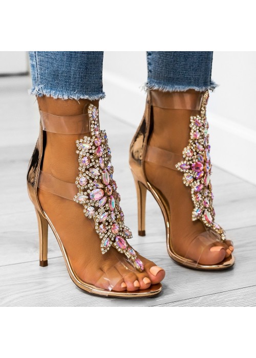 Luxusné sandálky s kamienkami Selena rose gold